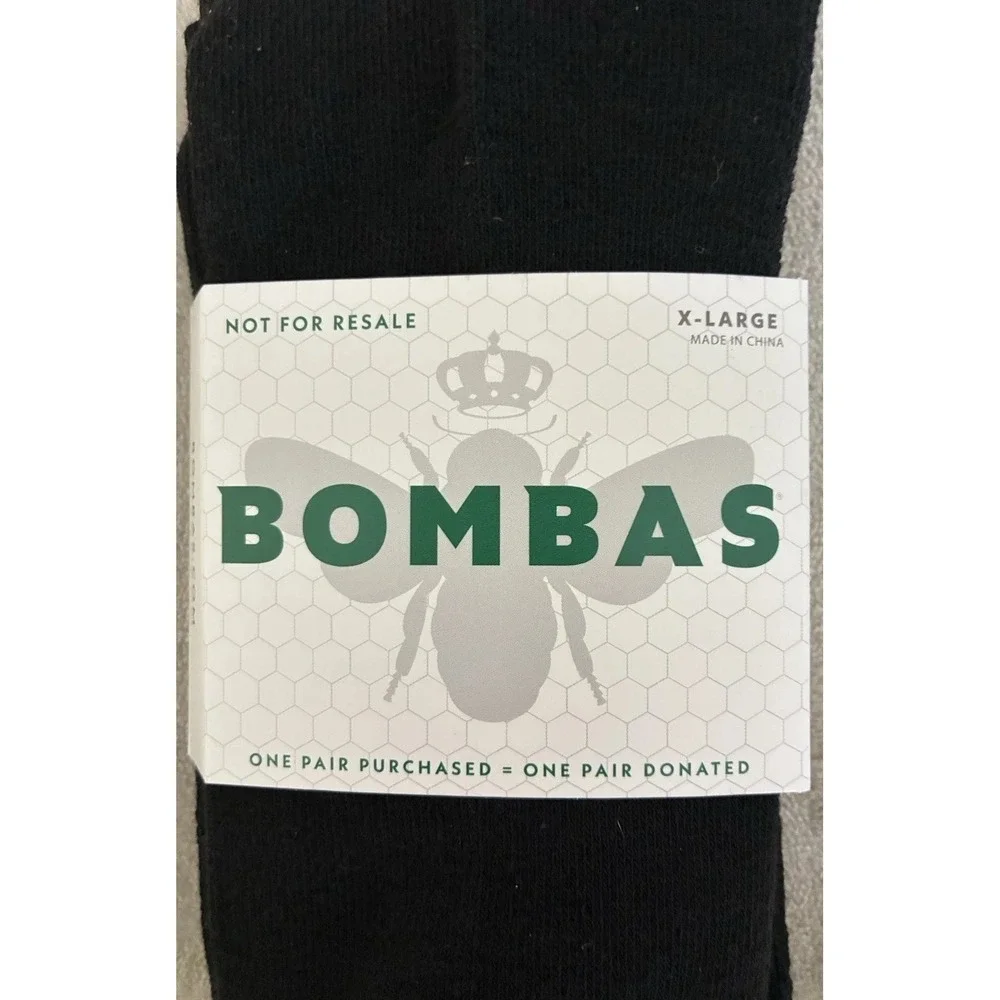 BOMBAS Socks Men's XL Black Gray Stripe‎ Calf Logo (US 13.5-16) NEW Lot Of 4